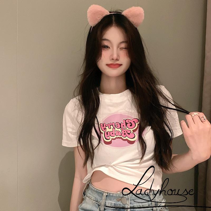 Áo Croptop Cổ Tròn Tay Ngắn In Họa Tiết Thời Trang Xuân Hè Cho Nữ