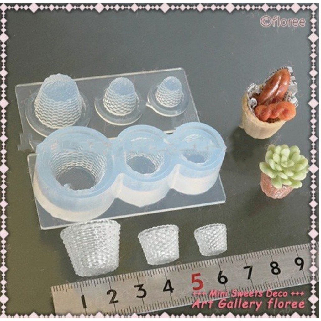 Khuôn silicone nặn đất sét resin hình rổ đứng dollhouse nhà búp bê