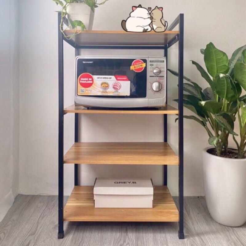 Kệ Để Lò Vi Sóng 4 Tầng Khung Sắt Mặt Gỗ MDF Bền Đẹp