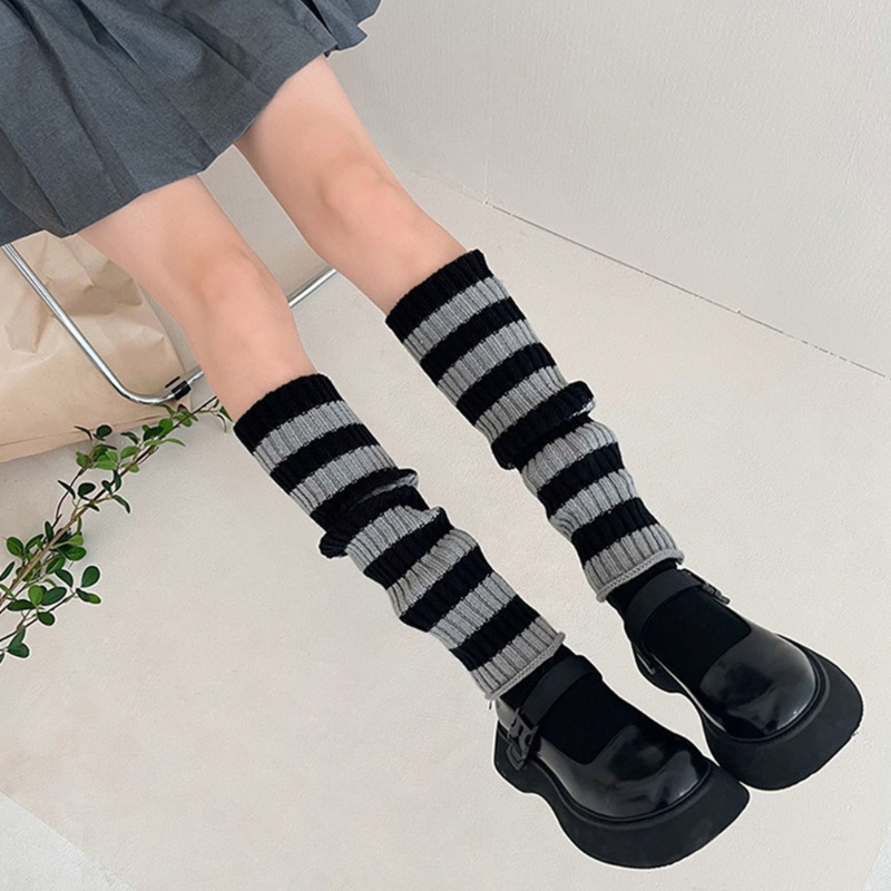 Youyo Vớ Ống Chân Dệt Kim Giữ Ấm Co Giãn Họa Tiết Kẻ Sọc Phong Cách Harajuku Nhật Bản Đường Phố Cho Nữ