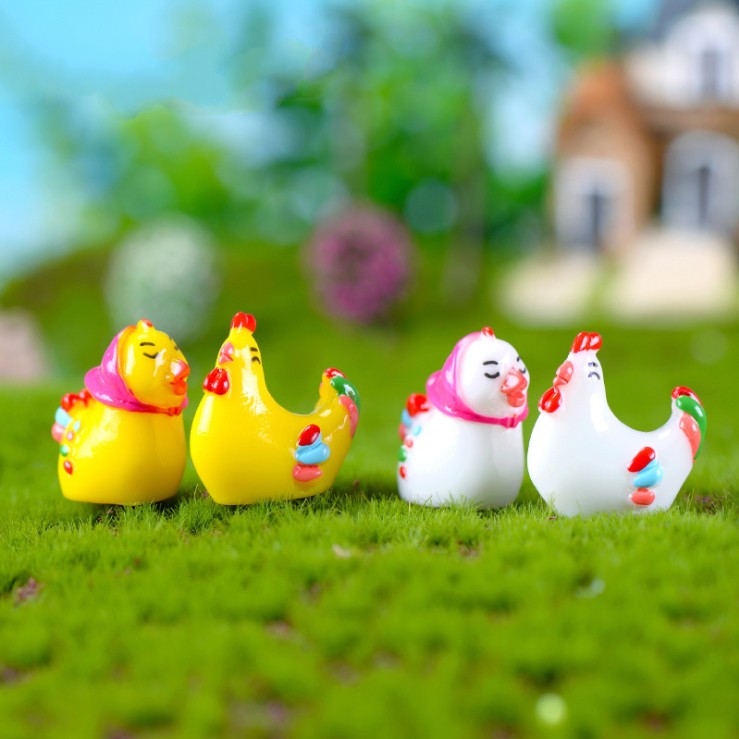 Mô hình đôi gà trống mái cho các bạn trang trí tiểu cảnh, terrarium, móc khóa, DIY