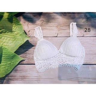 Bikini áo yếm len móc có gọng trắng đẹp đi biển đi chơi chụp ảnh đẹp