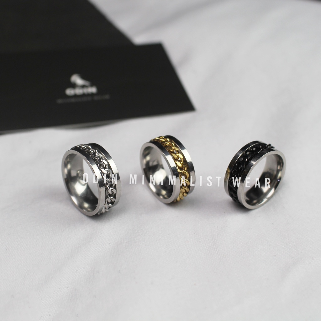 Nhẫn Chain titan bản xoay - Thép Titanim 316L - Bảo hành 12 tháng