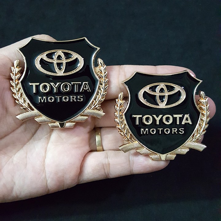 Bộ 2 miếng dán logo kim loại chữ TOYOTA bông lúa