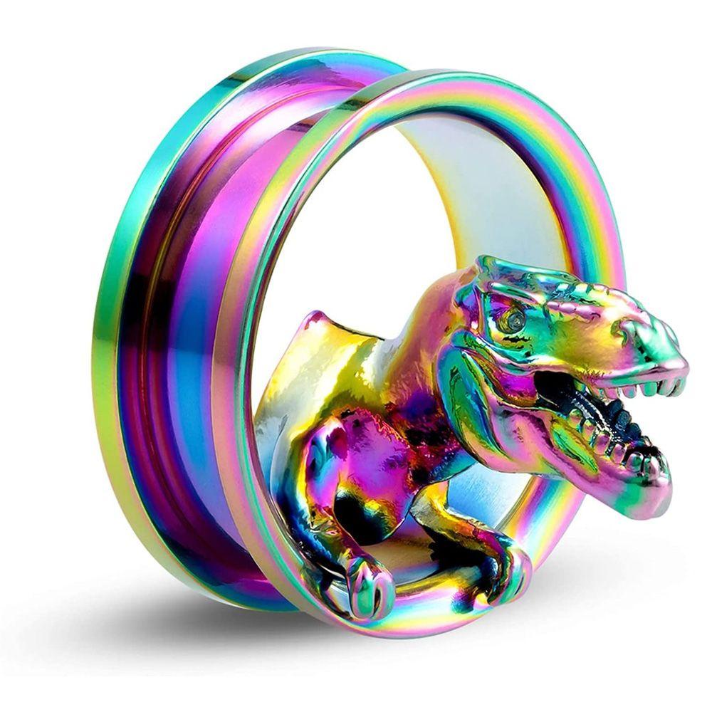 MAX=&gt; New Trendy Stretcher Plugs Jewelry Rainbow Color Rainbow Surgical Steel Ear Gauge Expander Plugs and Tunnels Body Jewelry Ear Gauges Stretchers Hot 3D Dinosaur Piercing Tunnels