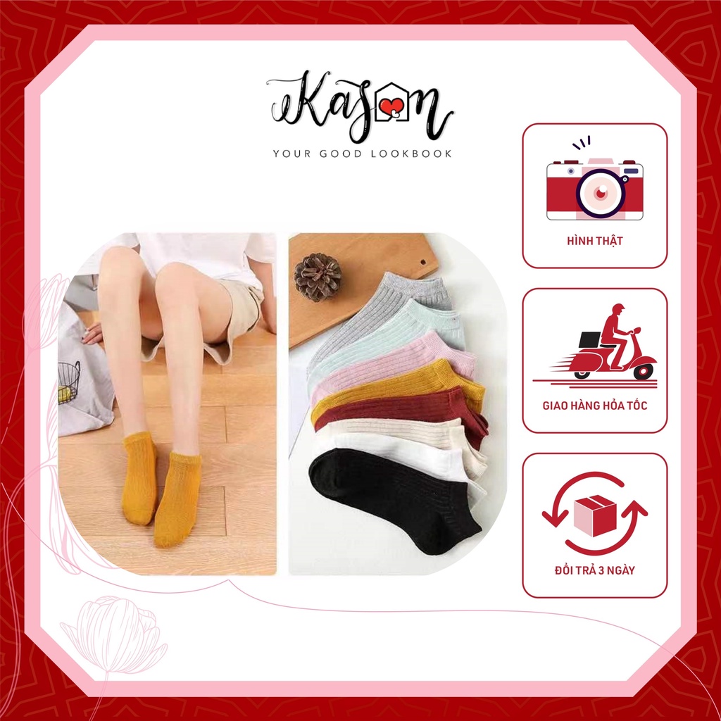 Set 5 Đôi Vớ Cổ Ngắn Màu Trơn