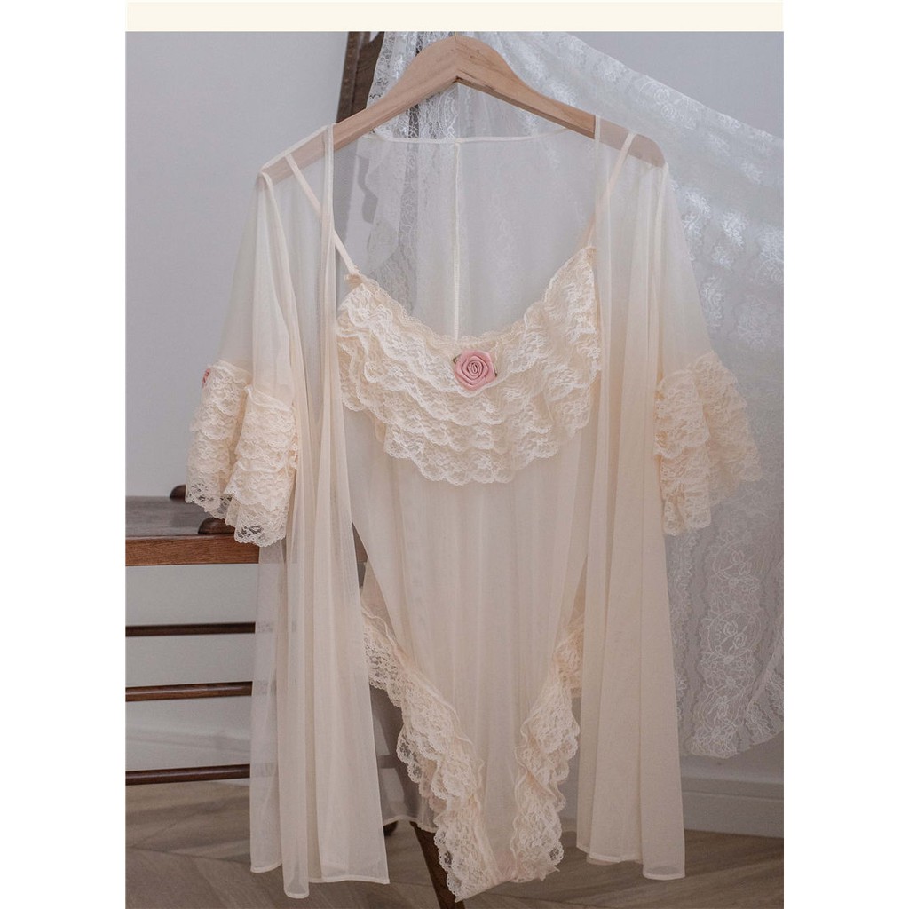 Set Ngủ Ren Bodysuit Kèm Áo Choàng Ren Màu Trắng Quyến Rũ BSC108 | BigBuy360 - bigbuy360.vn