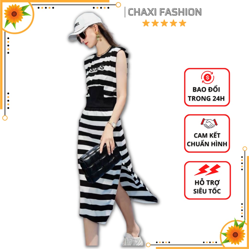 HÀNG NHẬP - ĐẦM SUÔNG LEN KẺ SỌC NGANG TRẮNG ĐEN CAO CẤP - KLCT530290