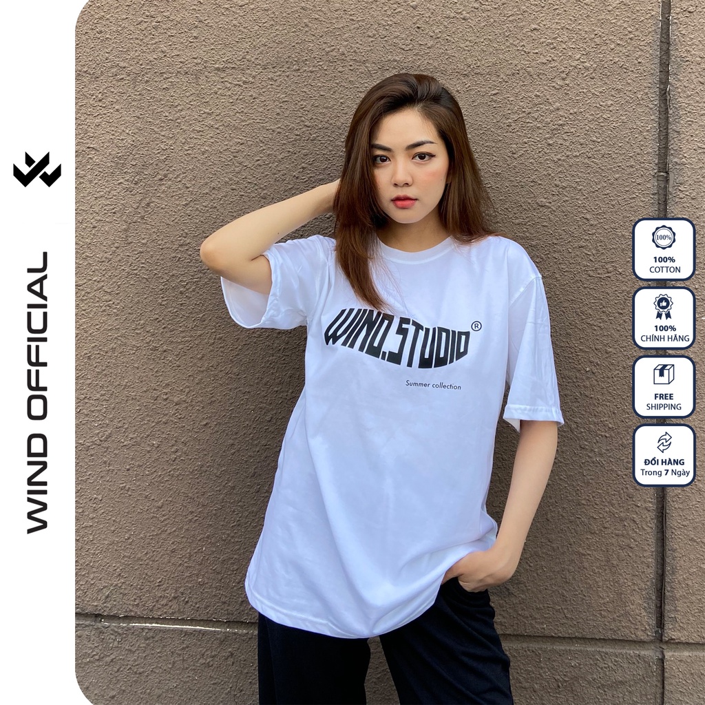Áo thun tay lỡ form rộng WIND phông unisex 65% cotton Studio nam nữ oversize