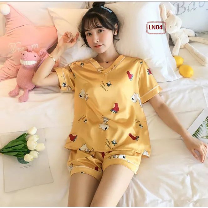 Đồ mặc nhà lụa ngắn - BunBun Homewear - Set LN04