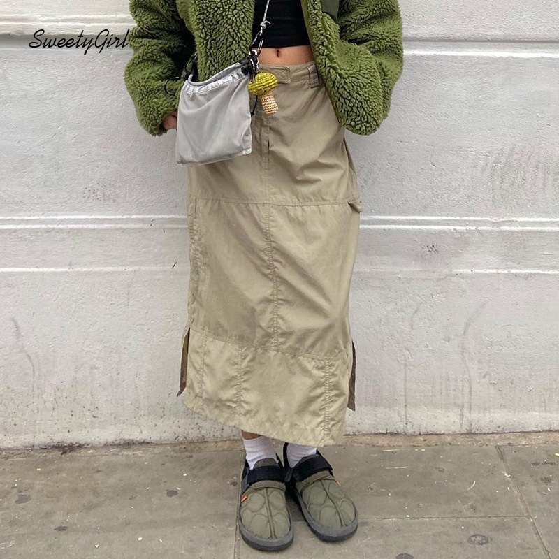 Chân Váy Dài Lưng Thấp Màu Trơn Phong Cách Đường Phố Thời Trang Cho Nữ 2022