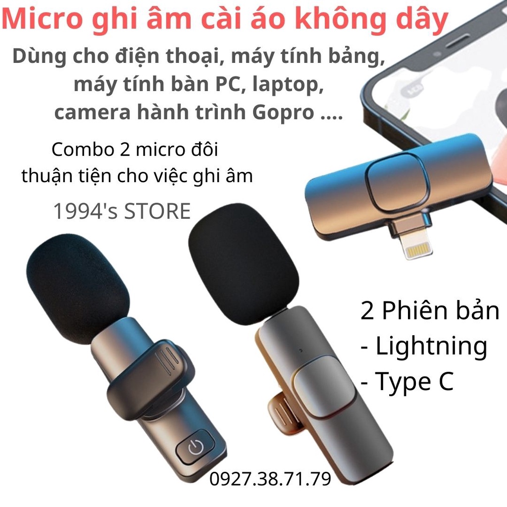 Combo 2 micro cài áo không dây - kết nối 2.4G xa 20m - Dùng để livestream, quay vlog, Tiktok, dạy học Online, bán hàng