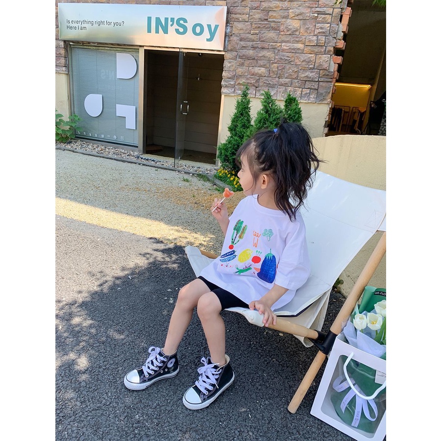 Áo Thun Cotton Ngắn Tay Dáng Rộng In Chữ Thời Trang Mùa Hè 48 Tiếng Cho Bé Gái