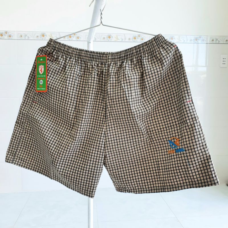 Quần đùi vải cotton sọc caro