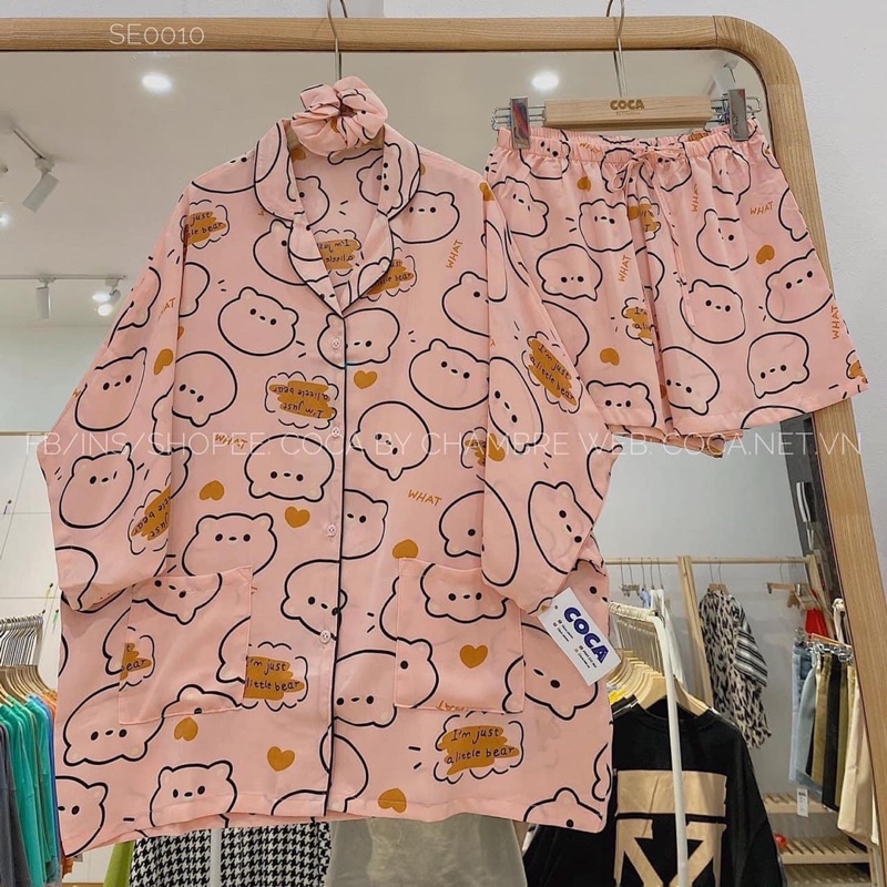 Bộ ngủ Pyjama cộc tay nữ<FREE SIZE>kèm dây buộc tóc ,Bộ Pyjama cộc tay hình cao cấp,bộ ngủ nữ(kèm video ảnh thật) | BigBuy360 - bigbuy360.vn