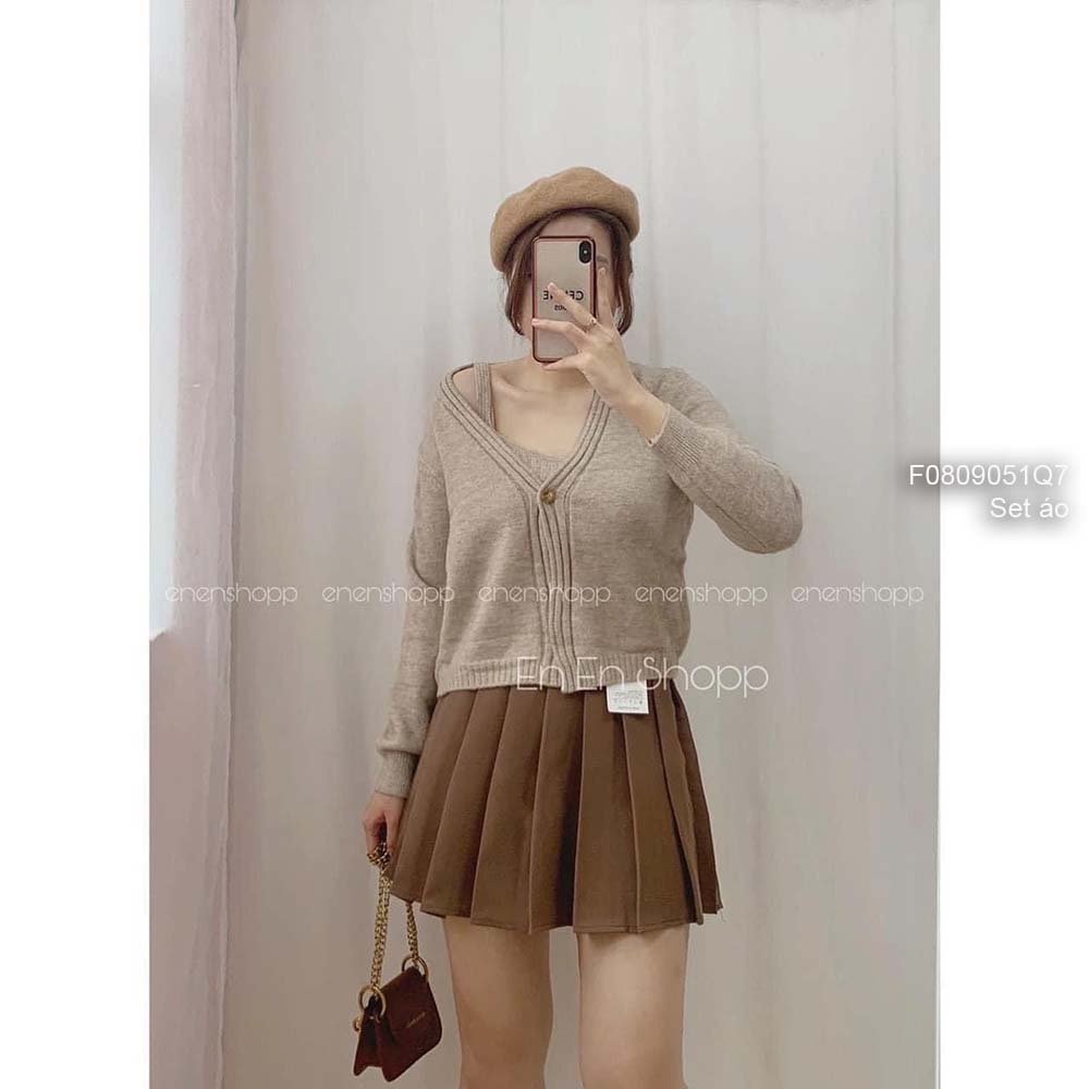 Set áo len cặp áo khoác tay dài kèm áo 2 dây hàng QC!