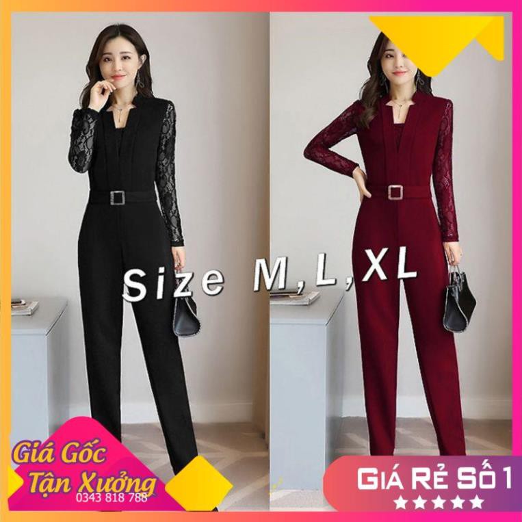 Jumpsuit 🌸FREESHIP🌸 Jum tay dài phối ren kèm belt rời xinh xắn TJ927 EV