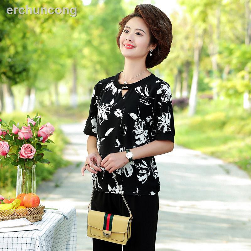 Áo Sơ Mi Chiffon Tay Ngắn Phong Cách Phương Tây Thời Trang Mùa Hè Dành Cho Nữ 50-60 Tuổi