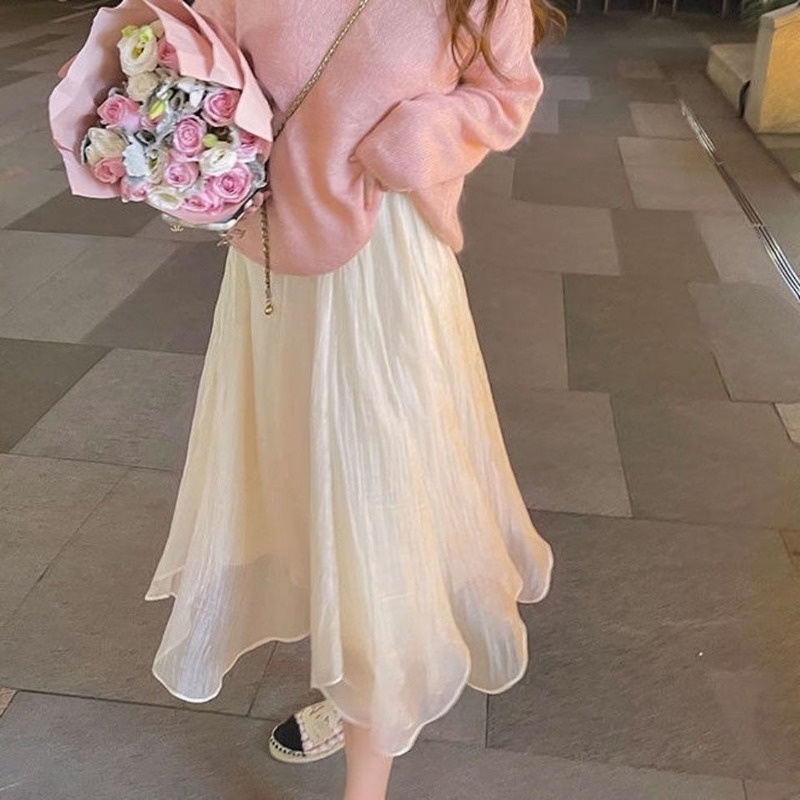 Chân váy lưới lưng cao thời trang thu đông