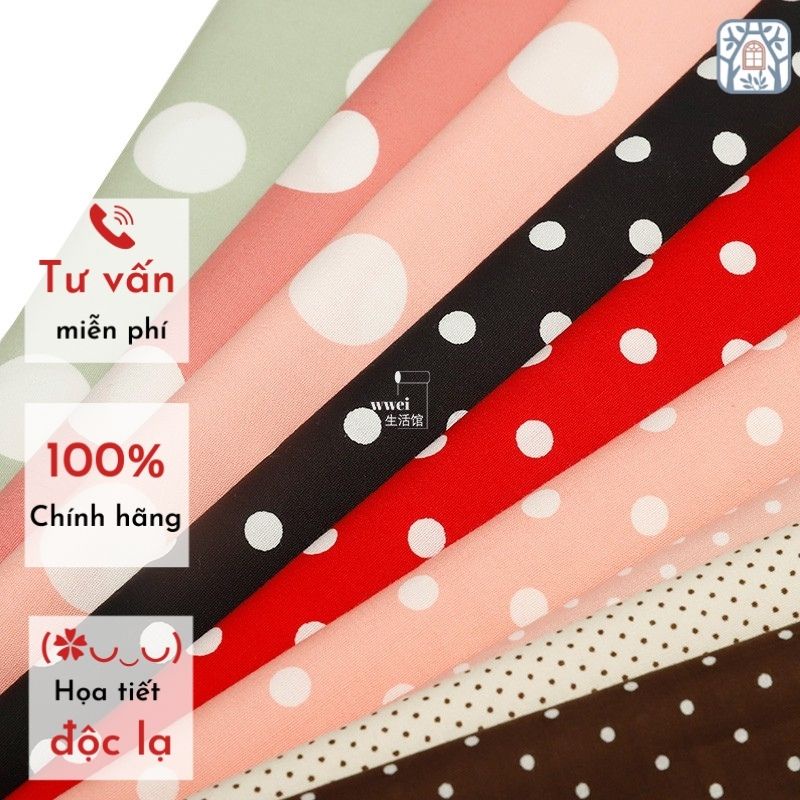 Vải cotton 100% tự nhiên🍒Senvenberry🍒khổ vải 110cm - Chấm bi sắc màu - vải đẹp handmade, quilt,quần áo