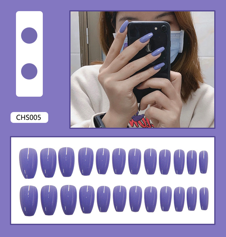 Set 24 móng tay giả màu trơn xinh xắn dành cho nữ