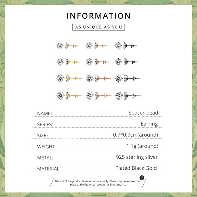 Set 2 bông tai BAMOER bạc 925 đính đá zircon phong cách đơn giản thời trang cho nữ