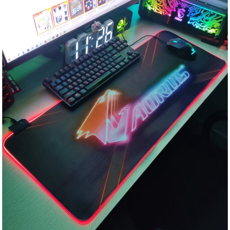 Mouse Pad, Bàn Di Chuột, Lót Di Chuột Khổ Lớn Led RGB Aorus Sáng Viền