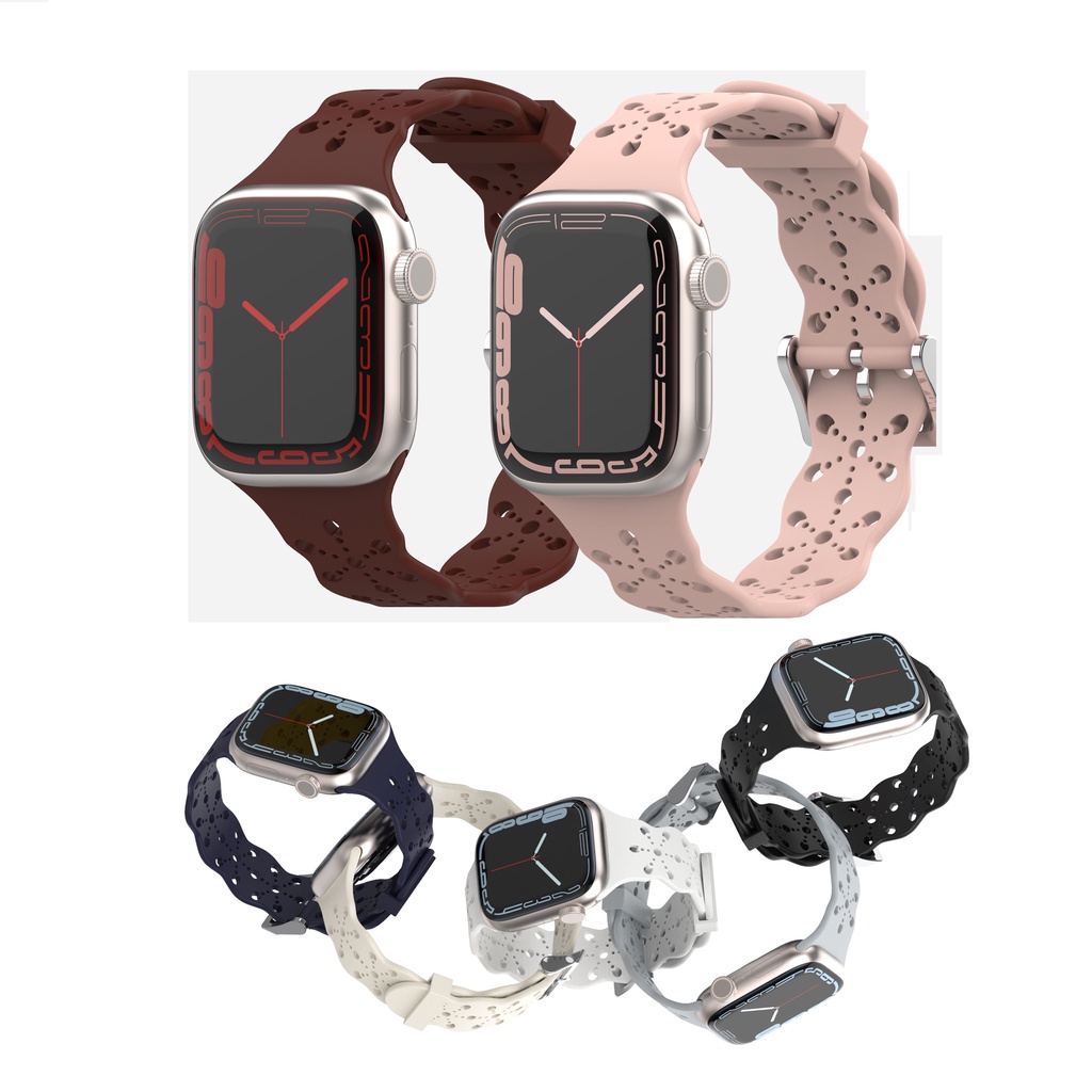 Dây Đeo Thay Thế Chất Liệu Silicon Thiết Kế Ren Hoa Cho Apple Watch Series 8 7 6 SE 5 4 3 Ultra 49mm 45mm 44mm 41mm 40mm