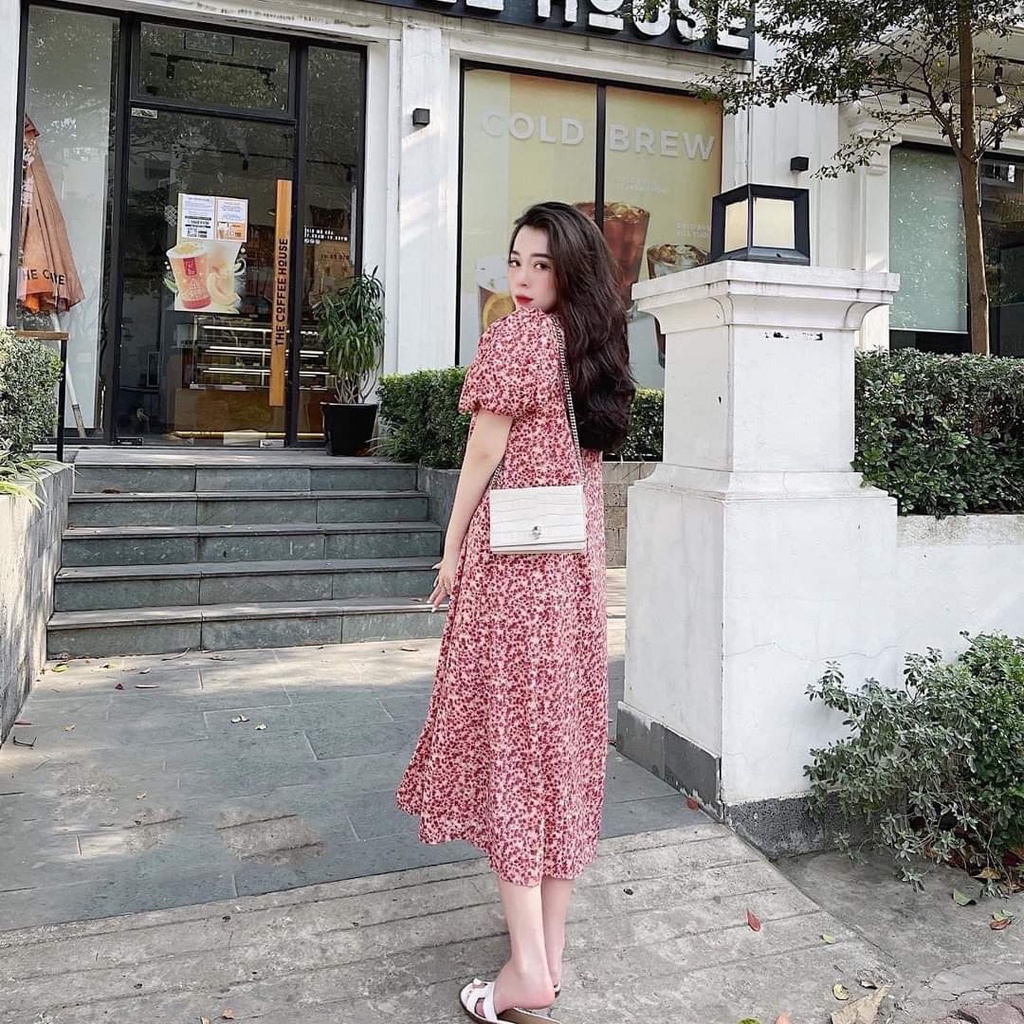 Đầm bầu hoa nhí xuông ngắn tay M280 chất lụa hoa thời trang thiết kế Mom and Baby