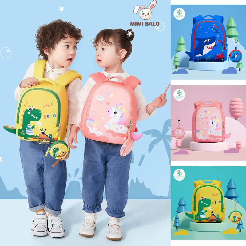 Balo trẻ em, balo đi học mẫu giáo mầm non chống nước siêu nhẹ họa tiết khủng long cá mập kỳ lân thỏ dễ thương BALO MIMI
