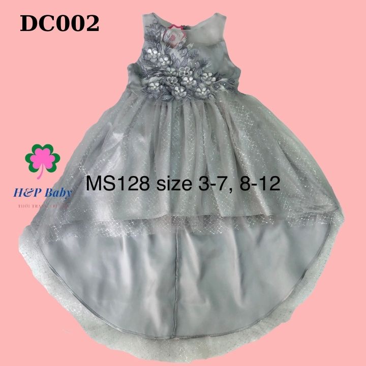 [5-14 Tuổi] Đầm Công Chúa Cho Bé Gái Đuôi Cá Dài Màu Trắng Size Đại 15-40kg, Đi Tiệc Đính Hoa Cao Cấp Xinh Xắn