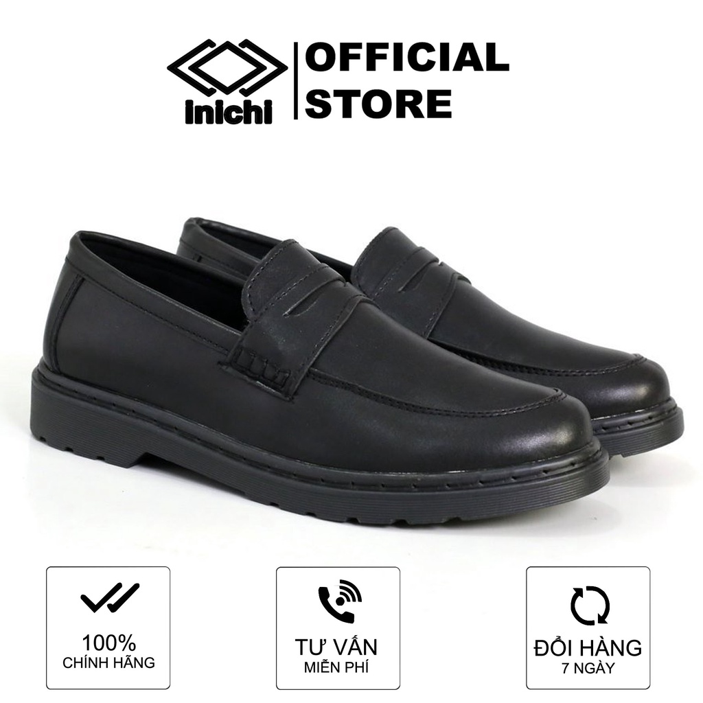  Giày penny loafer nam Inichi G1085 full đen, da lì chống nhăn