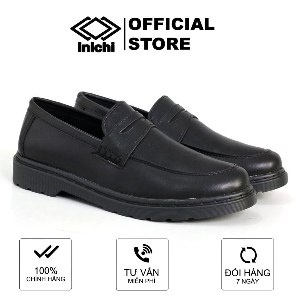 Giày penny loafer nam Inichi G1085 full đen, da lì chống nhăn