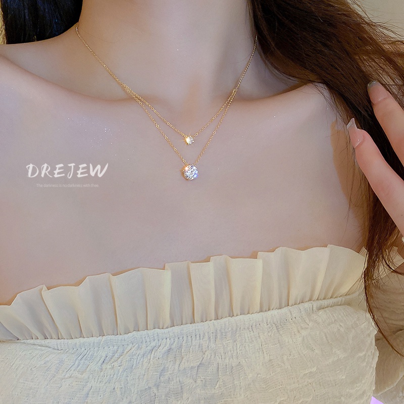 DREJEW Dây Chuyền Mặt Hình Học Mạ Vàng Thật Mạ Điện Zircon Phong Cách Nhật Hàn Thời Trang Chất Lượng Cao Dễ Phối Đồ
