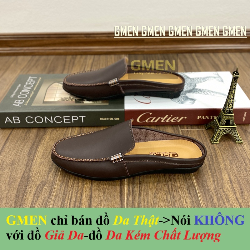 Giày lười nam chất liệu da thật mềm mại đế cao su khâu chỉ bảo hành 12 tháng GM102