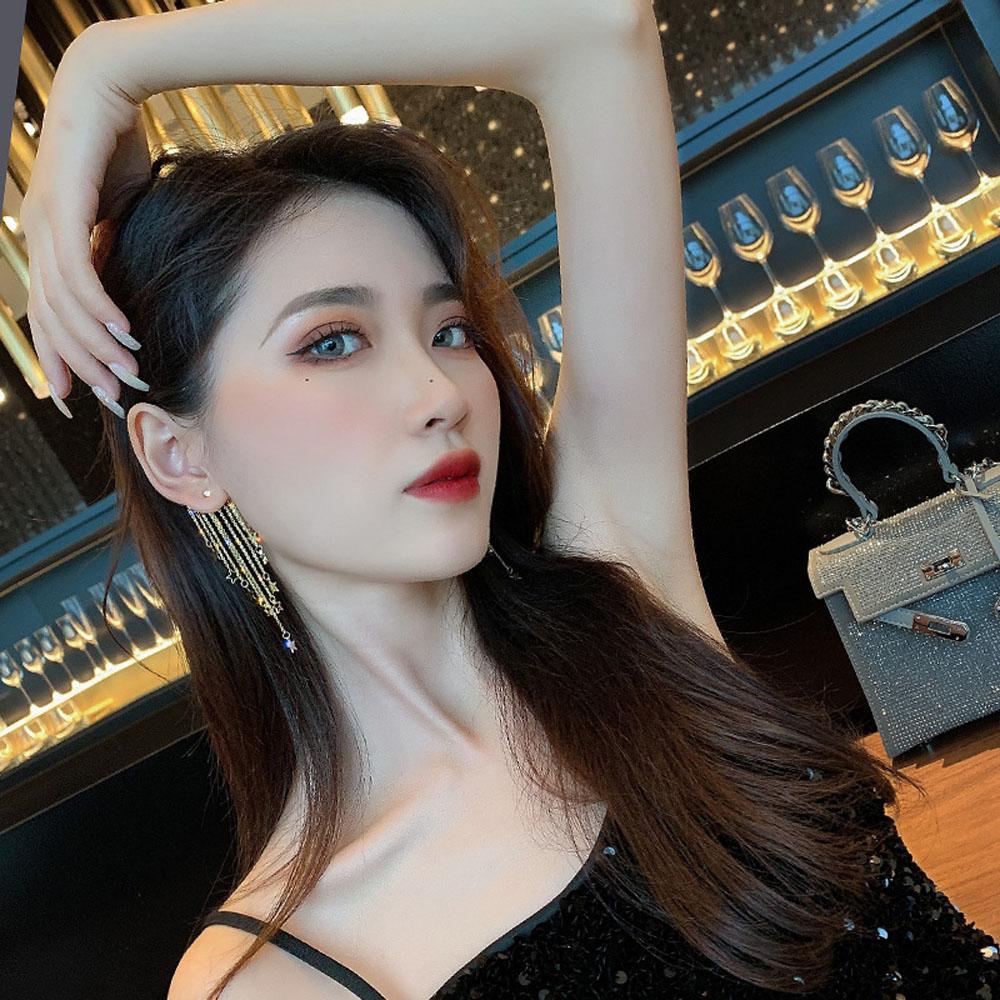 Bông Tai Dáng Dài Bằng Kim Loại Lấp Lánh Thời Trang|Trang Sức Vòng Cổ Dự Tiệc