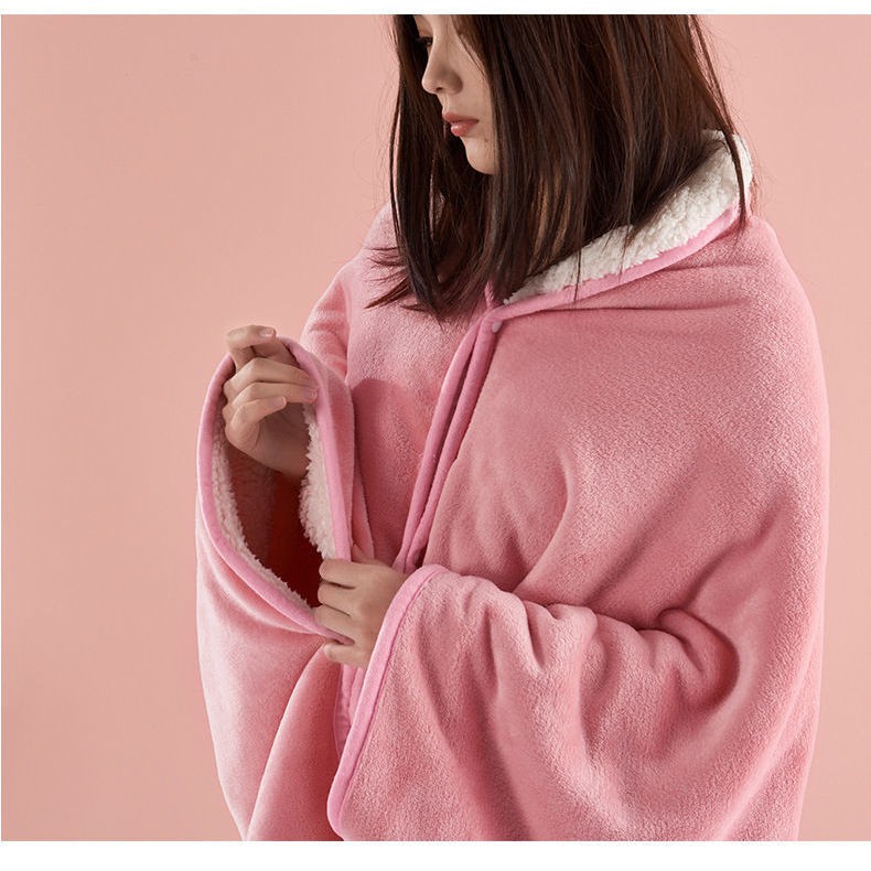 Chăn lười flannel hai lớp đa chức năng dày dặn mùa đông ngủ trưa văn phòng ký túc xá sinh viên khăn choàng áo