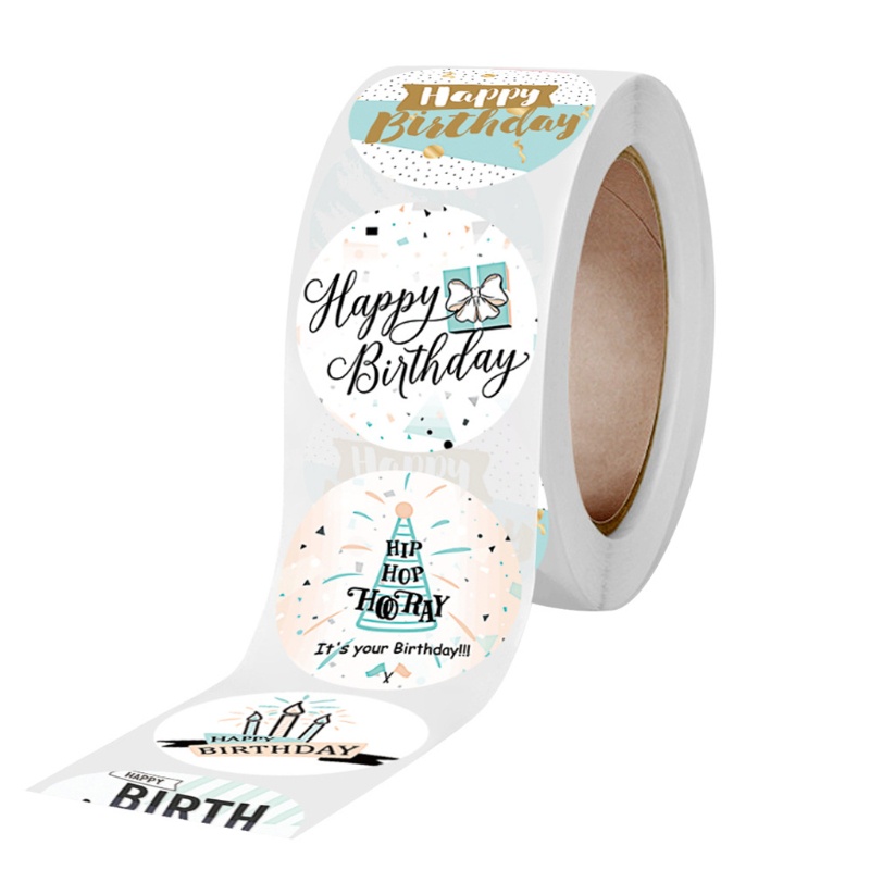 Cuộn 500 Nhãn Dán Hình Tròn In Chữ Happy Birthday Hoạt Hình Trang Trí Sổ Lưu Niệm Cho Bé