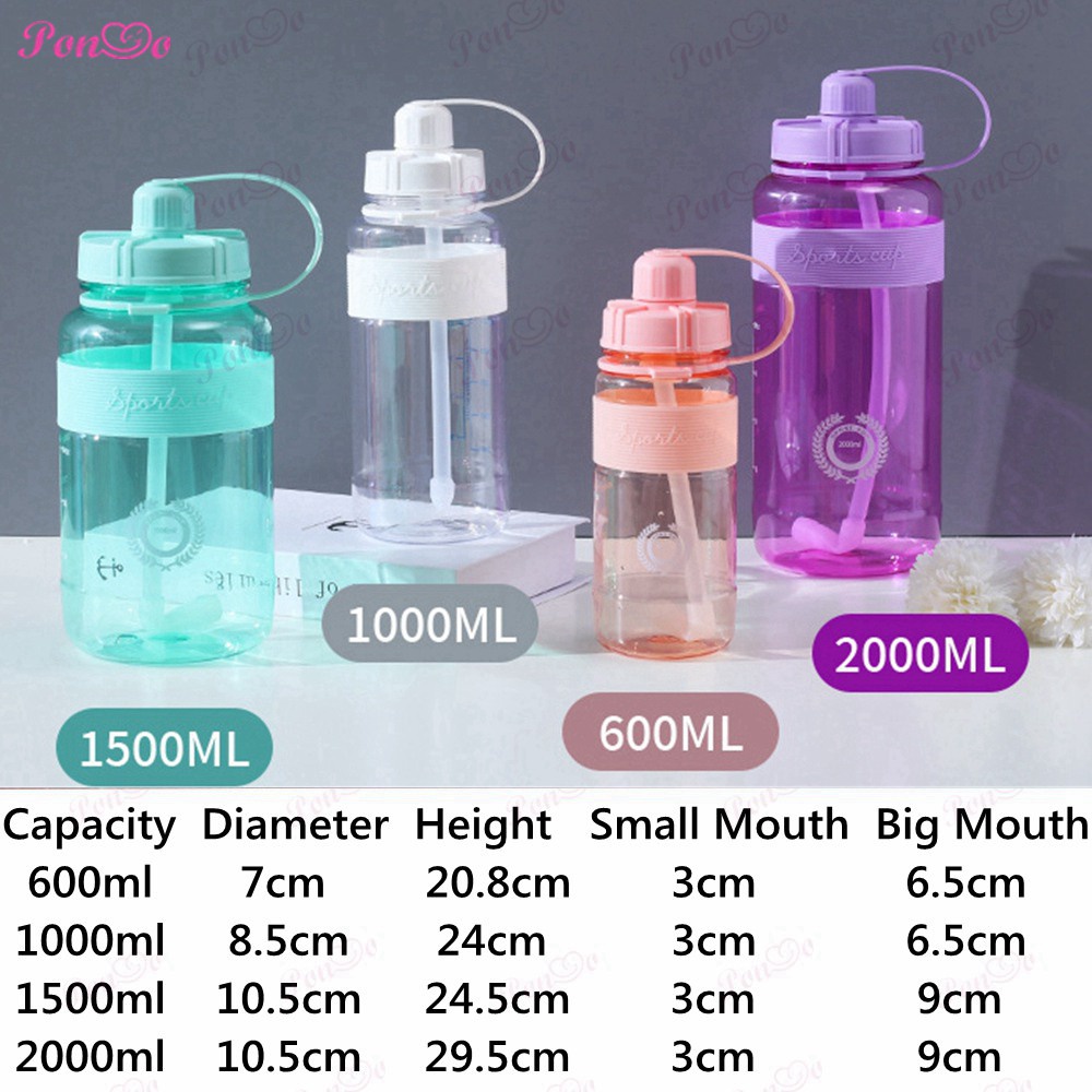 Bình Nước Màu Trắng Dung Tích 600ml - 2l Tích Hợp Ống Hút Sử Dụng Tiện Lợi