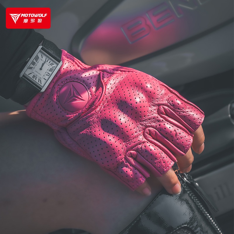 Găng tay da cụt ngón MOTOWOLF cho nữ