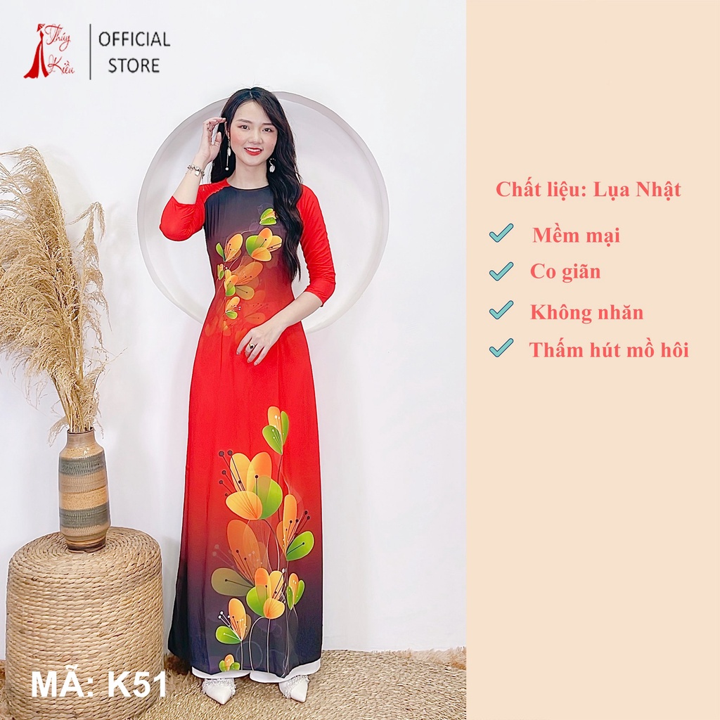 Áo dài truyền thống thiết kế may sẵn tết cách tân nữ nền đỏ K51 Thúy Kiều mềm mại co giãn áo dài giá rẻ
