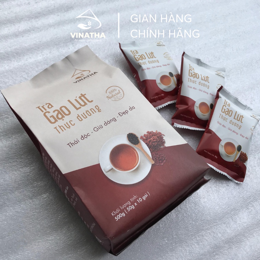 Trà gạo lứt thực dưỡng VINATHA - Thanh nhiệt, giảm cân - 10 gói nhỏ (50 gram/gói)