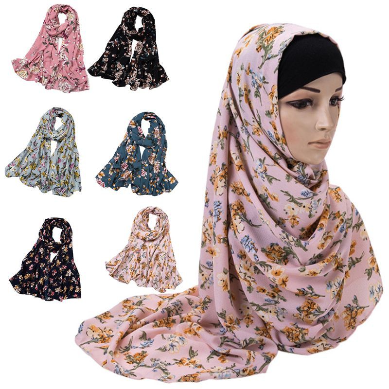 Khăn Choàng Đầu Chất Chiffon Hoạ Tiết Hoa Nhiều Màu Sắc Cho Nữ