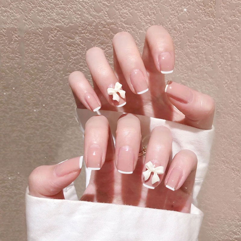 Bộ Móng Tay Giả Hình Vuông Ngắn Màu Kẹo Ngọt Thanh Lịch