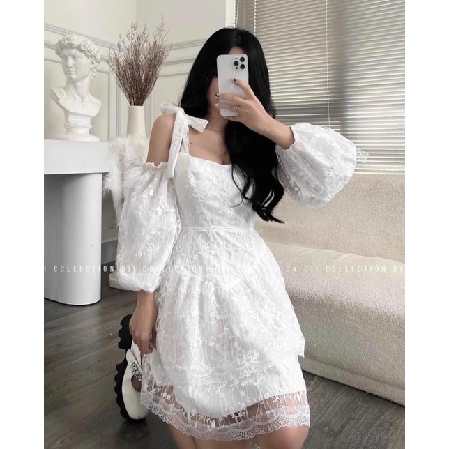 DII COLLECTION - Đầm Thiết Kế Ren Nơ Trễ Vai