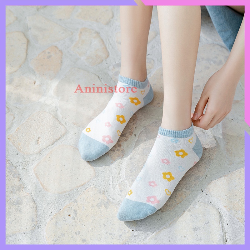 Tất cổ ngắn, vớ cổ ngắn nữ bông HOA XINH phong cách HÀN QUỐC (TP CN 006 – Aninistore)