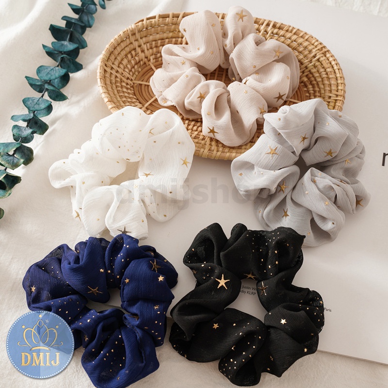 Cột tóc vải scrunchies đính sao dây buộc tóc scrunchies nhiều màu