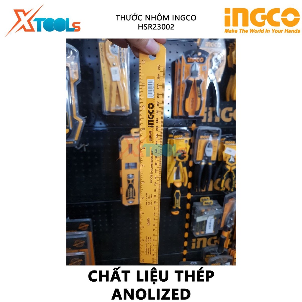 Thước nhôm INGCO HSR23002 | thước lá chiều dài 30cm chiều rộng 3cm chất liệu nhôm anodized đo độ dài, chi tiết như trục,