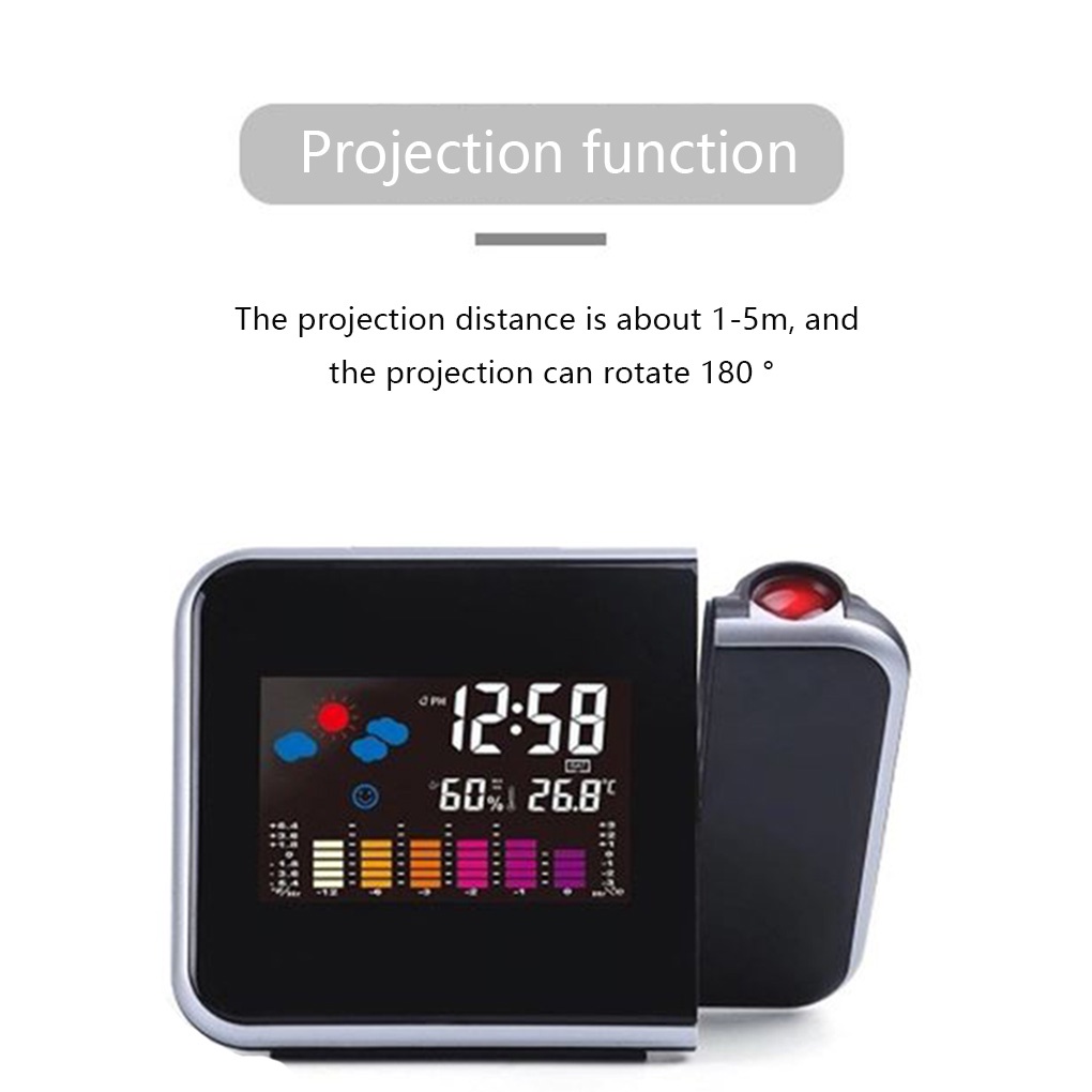 Runbu-Home Digital LED Display Projection Alarm Clock Snooze Function Weather Thermometer Humidity Table Clock