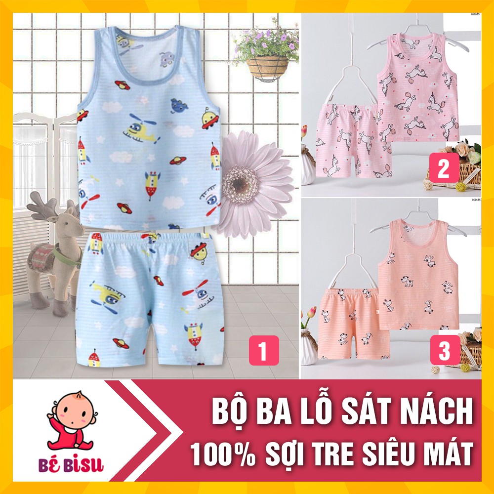 Bộ ba lỗ sát nách 100% sợi tre cho bé 3-15kg mềm mịn, thoáng mát